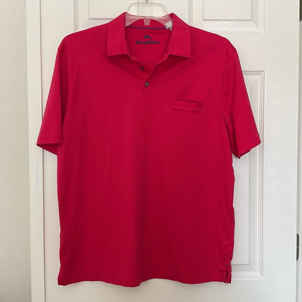 Tommy Bahama Men’s Short Sleeve Polo Golf Shirt Dark Pink Supima Cotton Size L